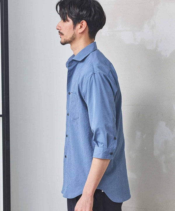 ナチュラルストレッチワッシャー七分袖ワイドカラーシャツ｜メンズ