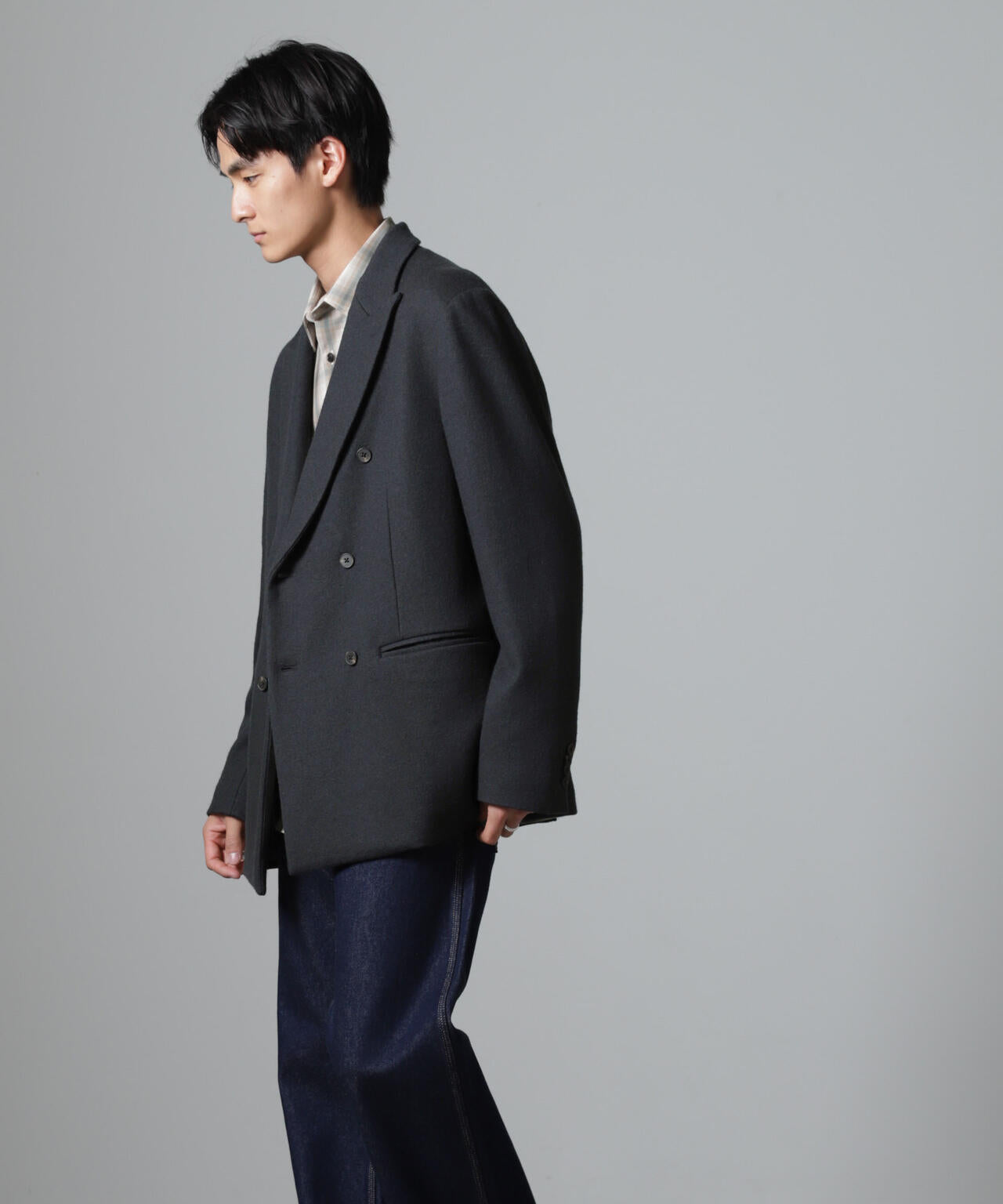 100%ウール」 ピークドラペル ダブル ジャケット