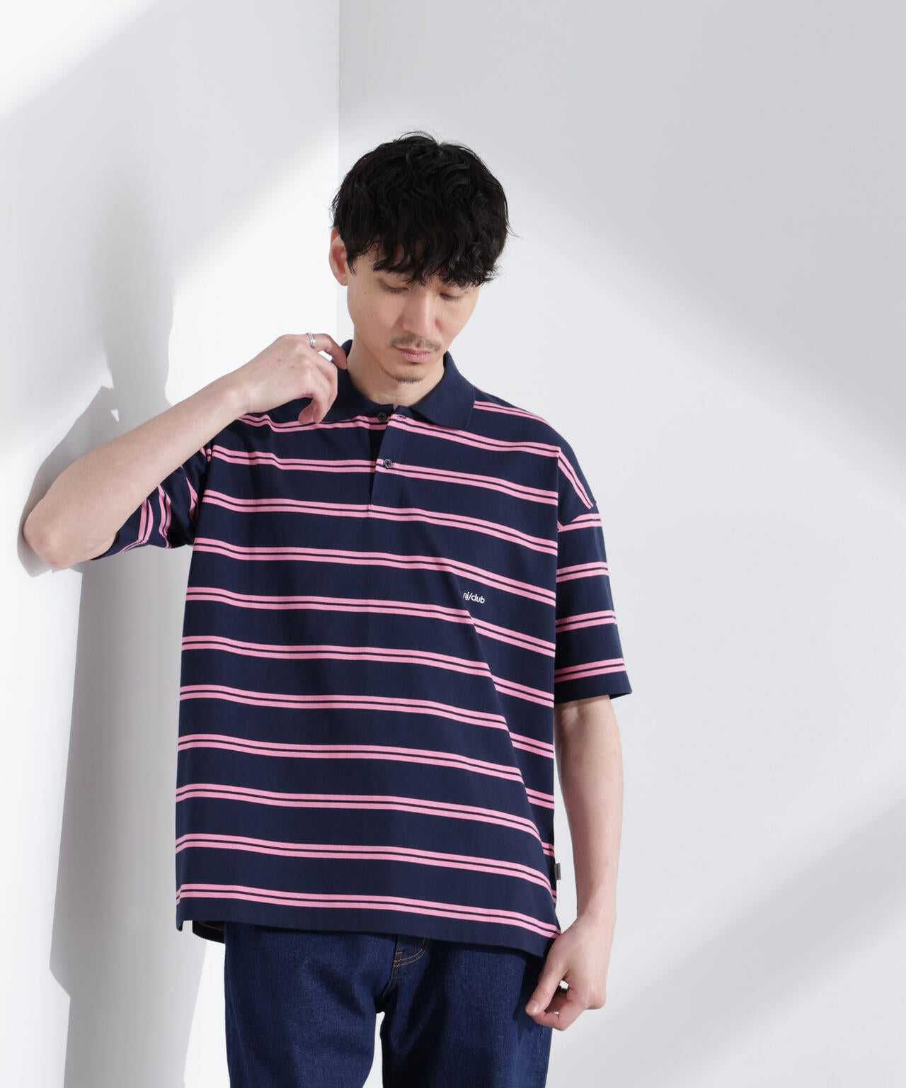 NJ/CLUB」 オーバーサイズボーダーポロシャツ