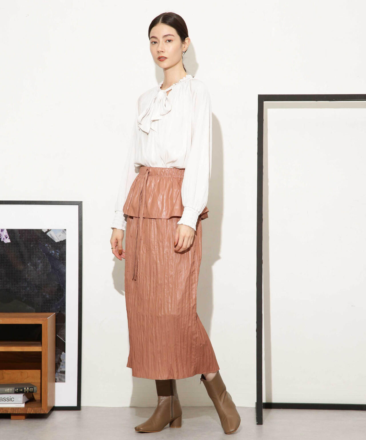 チンツサテンティアードプリーツスカート（セットアップ可）