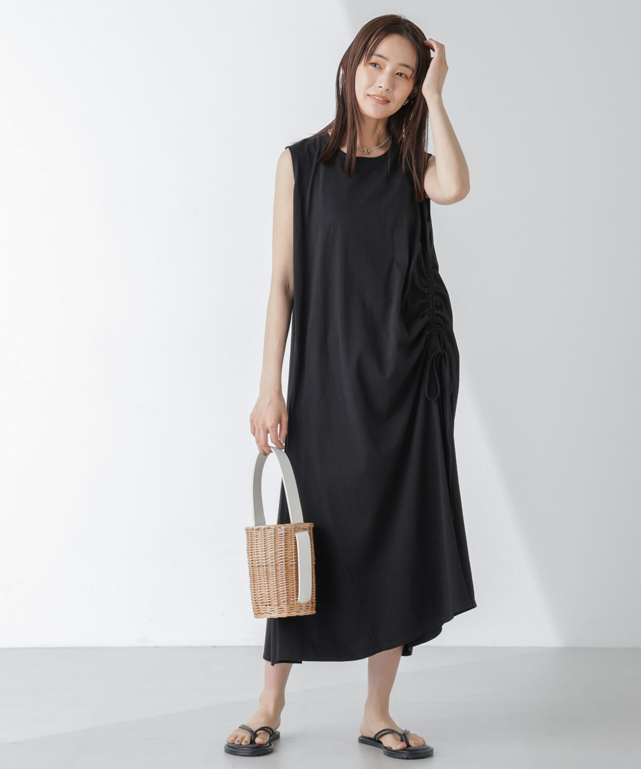 サイドドロスト ノースリーブ カット ワンピース