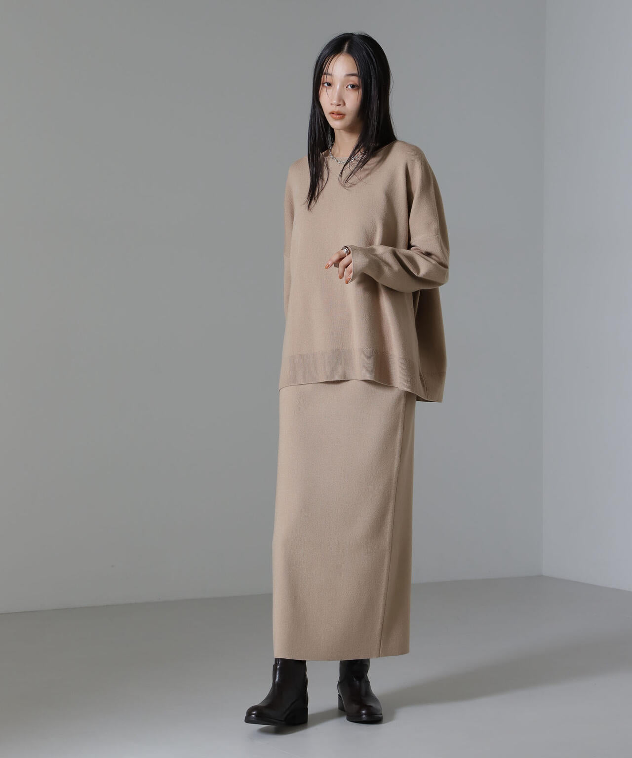 モチ ッと 毛玉 抑制 リブ ニット スカート （ セットアップ 可）