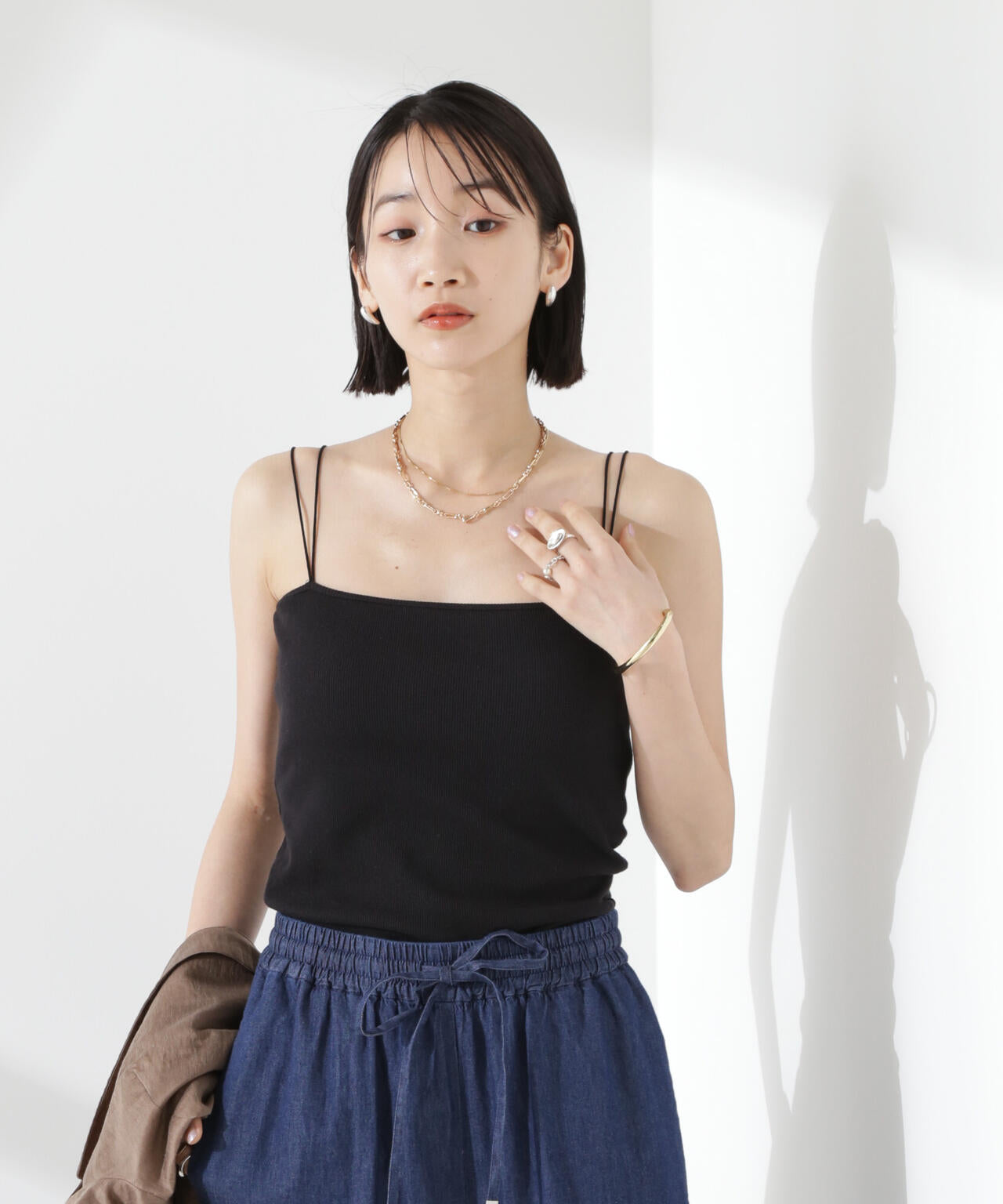 抗菌防臭 リブ カップ付き ダブルストラップ キャミソール