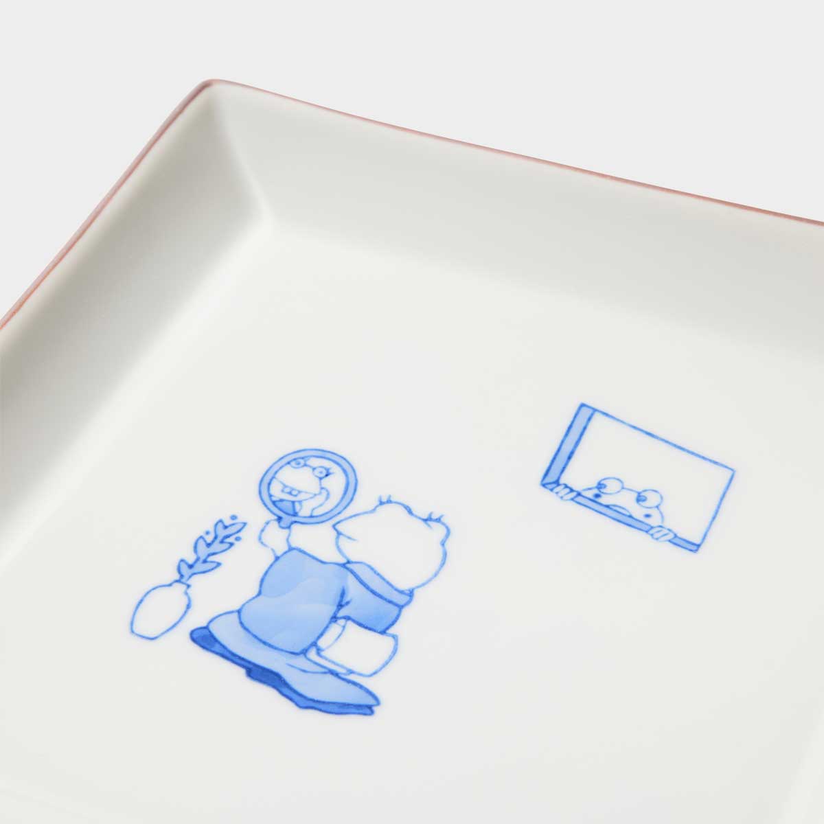 伝統と遊び心 石川県の伝統工芸・九谷焼の7寸角皿 18.3cm - のぞき込む