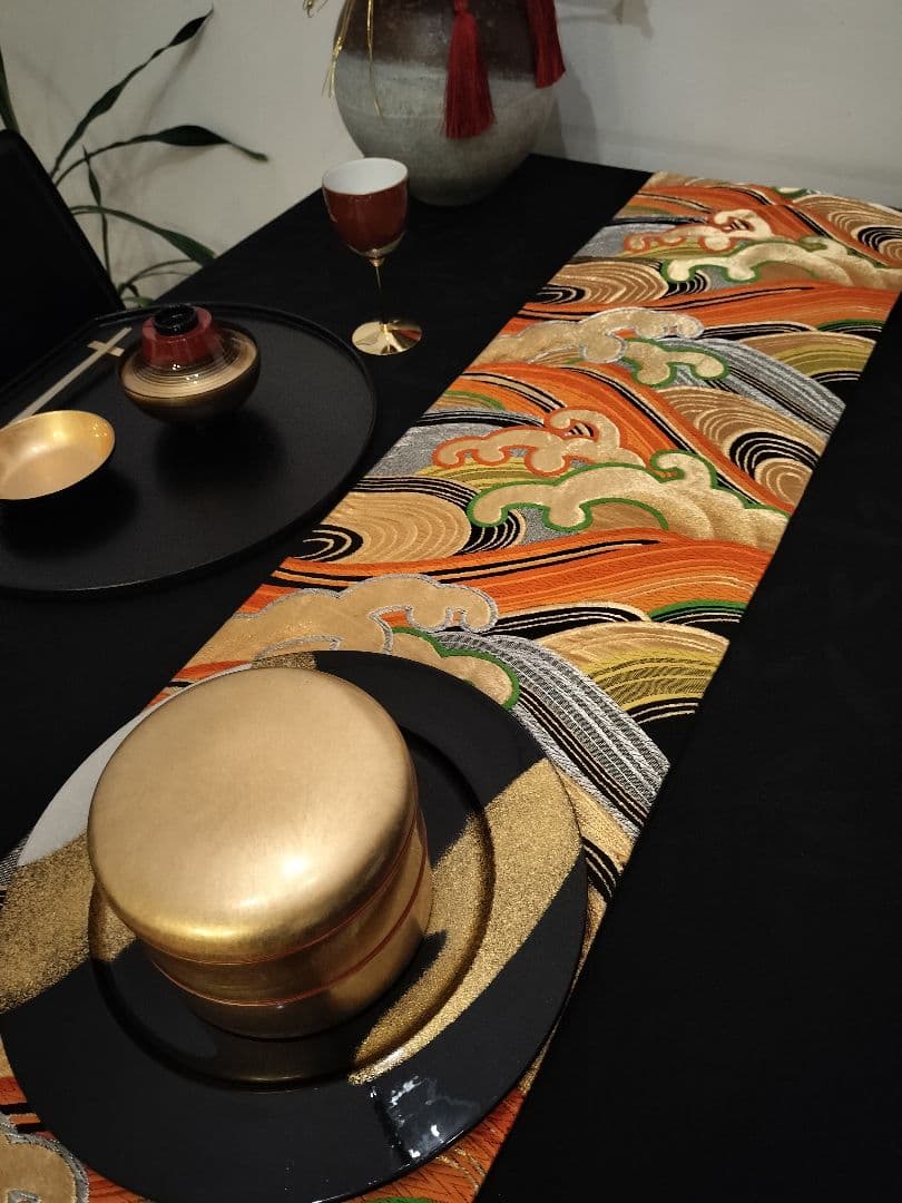 A926豪華‼️節分‼️波模様‼️正絹テーブルランナー1m97cm - メルカリ