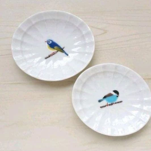 新品2枚セット　九谷焼ちゅんちゅん豆皿　こがら　るりびたき 九谷焼 豆皿 全31種類 名品コレクション / 青郊窯 ｜ 10.5 cm 皿 小皿