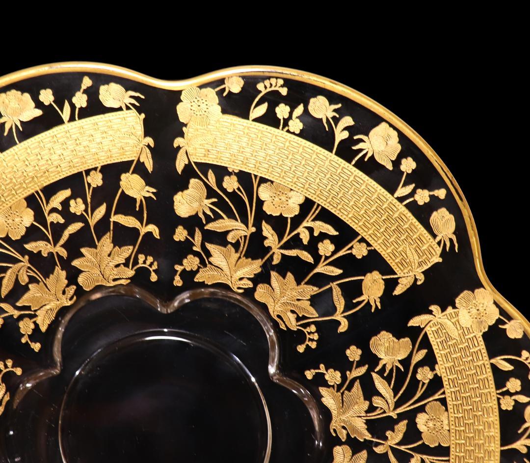 オールド・バカラ 1900年 金彩花柄大型トレー 34.4cm 皿 アンティーク