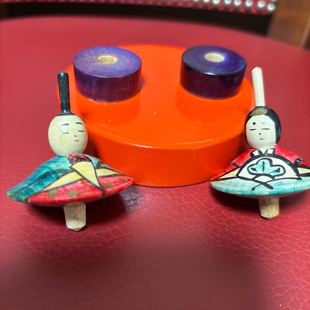 木製コマ雛人形セット　広井政昭さんの貴重な作品 。木製なのでお手入れ簡単です。