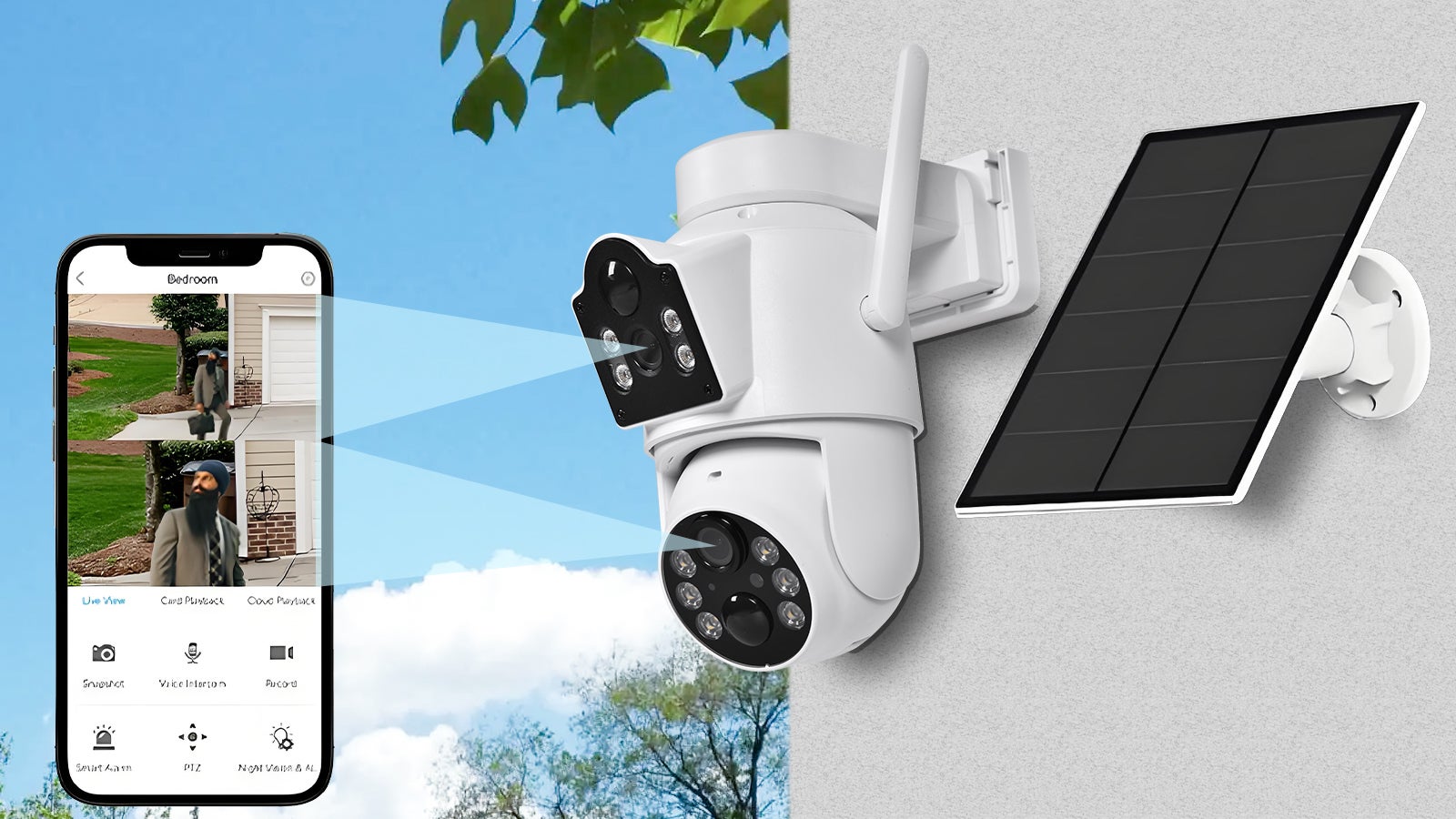 2つのカメラで全方位見守る！電源も配線工事も不要、高機能ワイヤレス