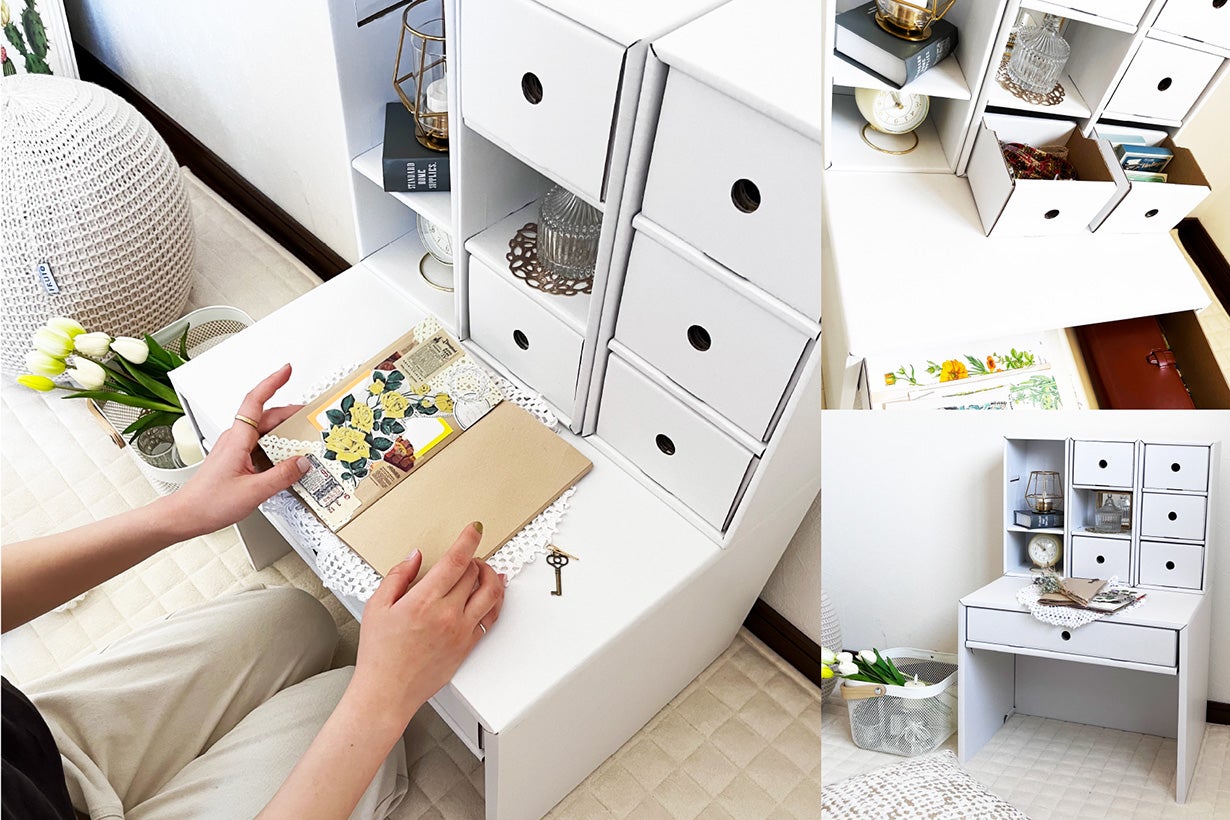 段ボール家具のプロが考案！収納たっぷりコンパクト作業机「紙mono