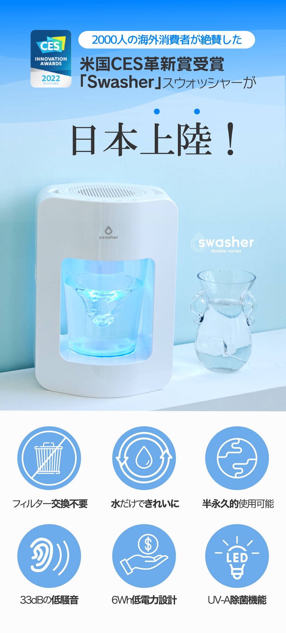 花粉シーズン到来！水の力で空気を洗う！フィルターなし空気清浄機