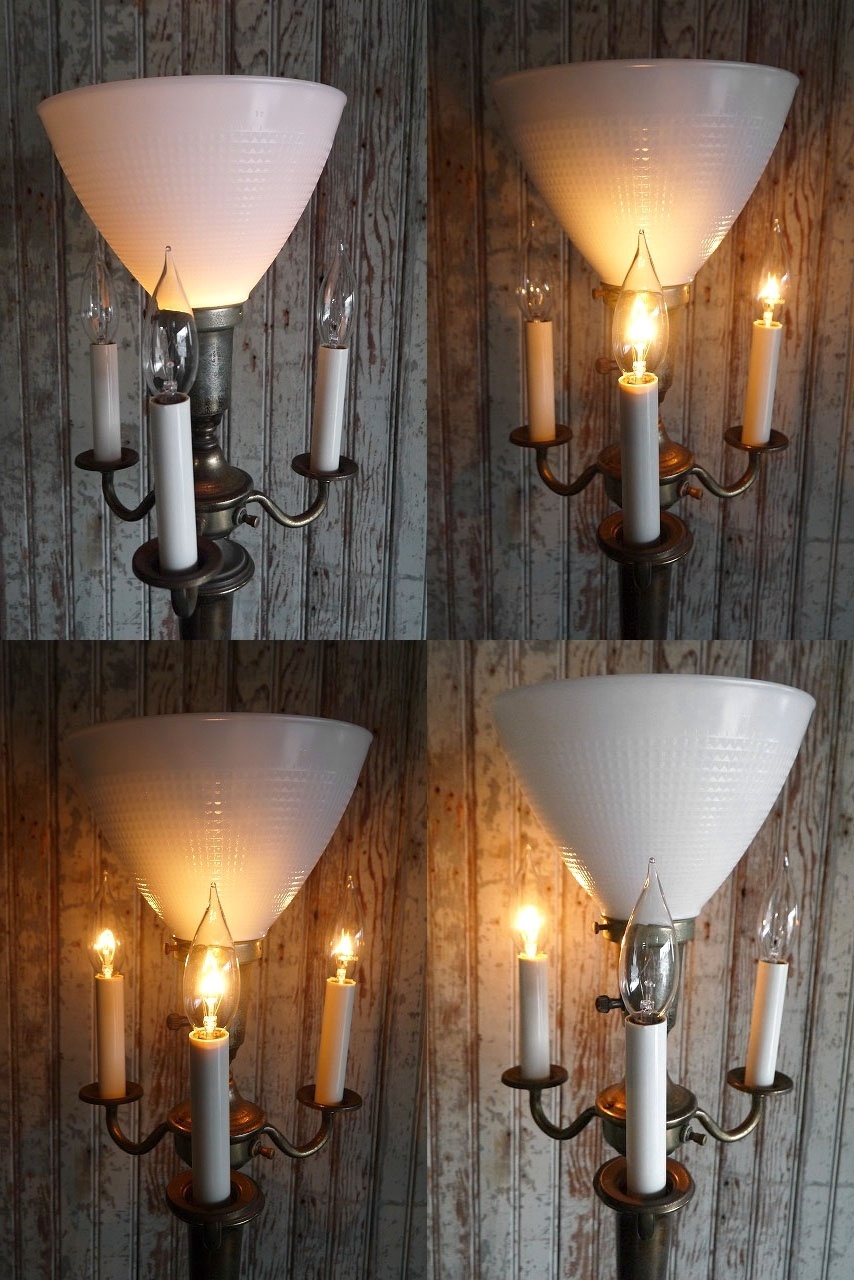 アンティーク メタル×ミルクガラスシェード 4灯フロアランプ - STAGE